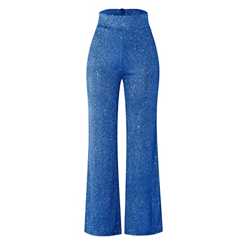 Glitzer Hose Damen Schwarz Pailettenhose Weite Hose mit Pailletten High Waist Hose Glitzerhosen Elegant Mesh Freizeithose Frauen Party Festival Club Kostüm Glitzer Hose Silber Gold Weiße Blau Cover