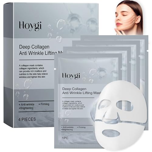 Deep Collagen Anti Wrinkle Lifting Mask 4 Stück, Hyaluronsäure& Niacinamide, Bio Collagen Real Deep Maske, Collagen Overnight Mask Korean, Zur Hydratation, Anti-Falten Wirkung, Straffend