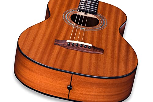 Zager Travel Size Acoustic Electric Guitar - Solid African Mahogany Easy Play Guitar - Premier, Handmade Guitar With Pickup - Small Acoustic Guitar For Comfortable Playing #TOP3