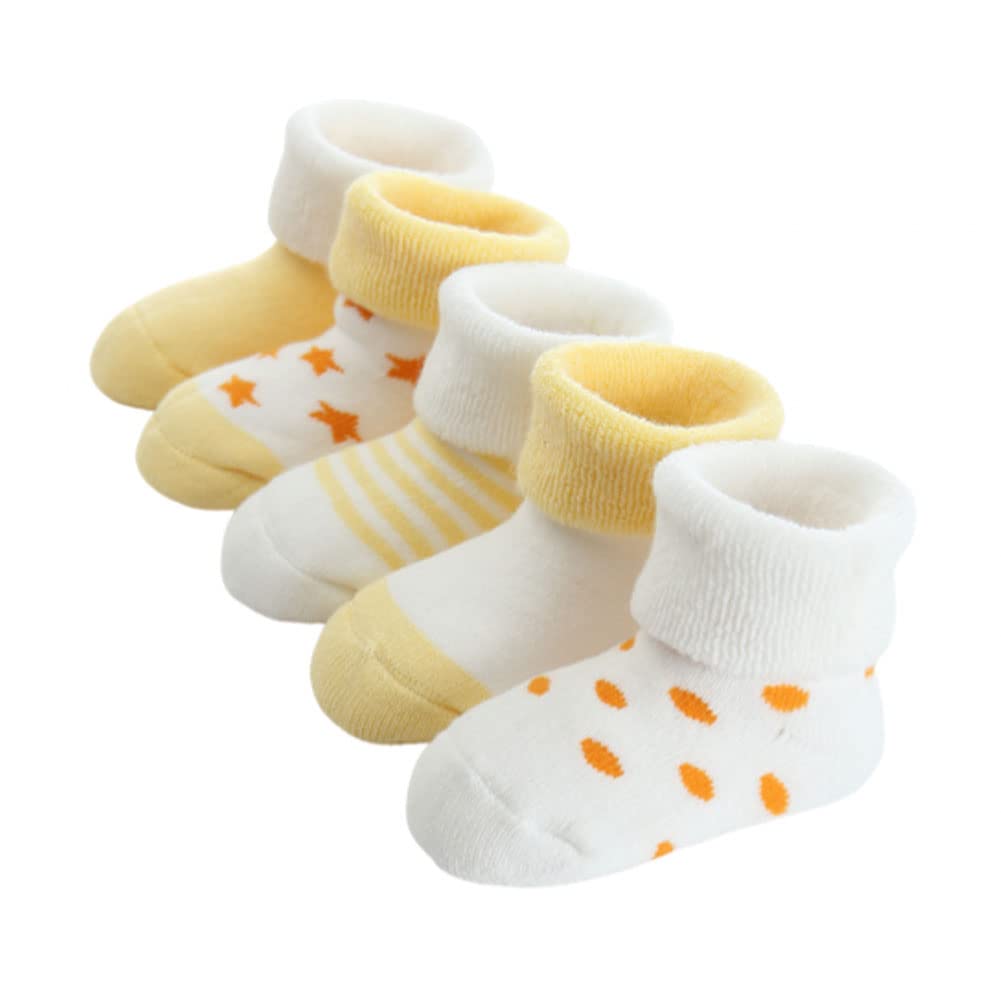 FedMois Baby Thick Winter Socks Cotton Toddler Infant Newborn Cozy Warm Socks Pack of 5, Yellow, 0-6 months