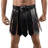 Greenery-GRE Mens Roman Gladiator Costume Skirt Faux Leather Medieval Soldier Armor Warrior Kilt Belted Skirt for Halloween Cosplay Party (Black, One Size)