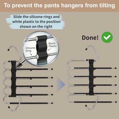 Image of Pants Hangers Space Saving, 5 Tier Jeans Hanger for Closet, Black Multiple Heavy Duty Stainless Steel Pant Rack for Trousers, Legging with 20 Clips (4 Pack)
