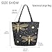 ZzWwR Fashion Extra Large Shoulder Tote Bag, Golden Floral Stars Draonfly Black Canvas Durable Daily Weekender Handle Bag Ideal for Gym Picnic Yoga Beach Travel Kitchen Market Grocery Shopping
