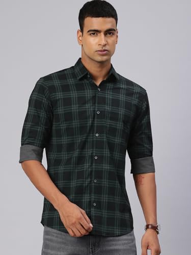 Image of Majestic Man Comfort Slim Fit Cotton Blend Checked Casual Shirt