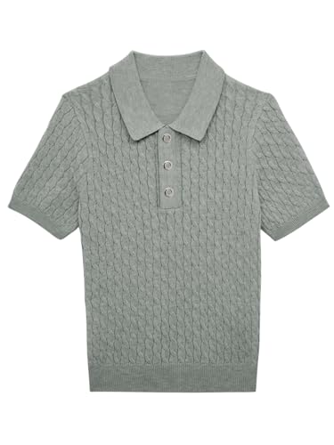 Image of Haloumoning Boys Cable Knit Polo Shirt Sweater Kids Short Sleeve Fashion Pullover T-Shirts Clothes 5-14 Years