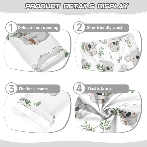 Cute Koala Green Leaf Girls Leggings Ultra Soft Compression Yoga Gym Pants for Kids 4-10T3