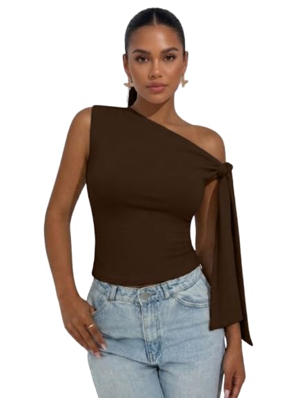 tivante Women's Asymmetric Neck Sleeveless Crop Top with Shoulder Strap Tie, Sleeveless Asymmetric Neckline || Crop top for Women Stylish-picture-47