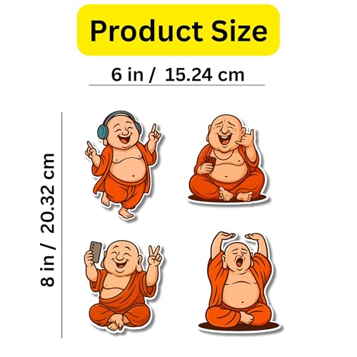 Image of Regalo Casila Laughing Buddha Fridge Magnet Set Fun Modern Monk Series 4 Pc Ideal Gift for Kids Adults Friends Colleagues