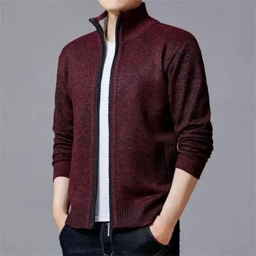 Men Winter Sweaters Warm Fleece Cardigan Casual Knitwear Sweatercoat Stand Collar Cardigan4