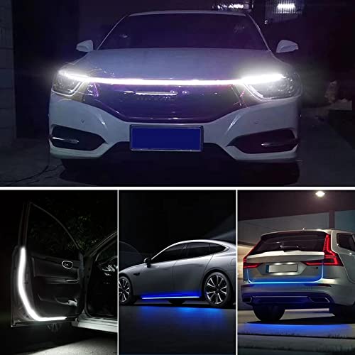 Nskanqi Car Hood Daytime Running Light Strip Waterproof Flexible Led Auto Decorative Atmosphere Lamp Ambient Backlight 12V Universal (White, 2M) #TOP6