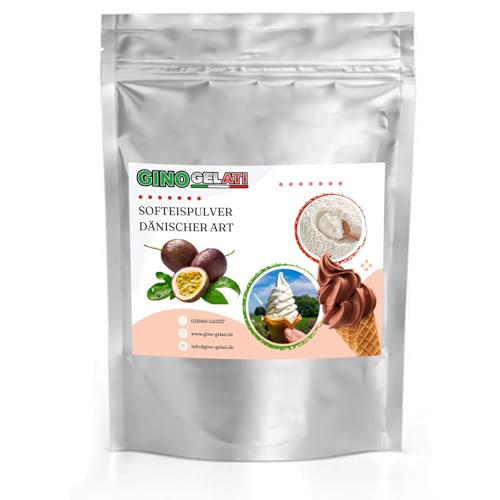 Gino Gelati Dänisches Softeis Pulver, fruchtiger Geschmack, verschiedene Geschmacksvarianten, schnell und einfach Zubereitet, Made in Germany, Eis selber machen (333 g, Maracuja)