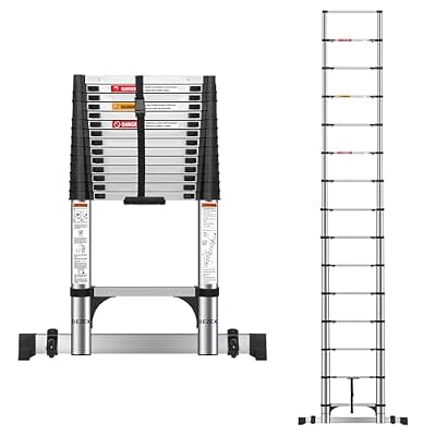 DEZEX 16.5 FT Telescoping Ladders Stainless Steel Telescopic Ladder - Multi-Button Retraction Collapsible Ladder for Home,RV,Loft, Lasts 375 LBS with 2 Triangle Stabilizers,Balance Bar and Wheels