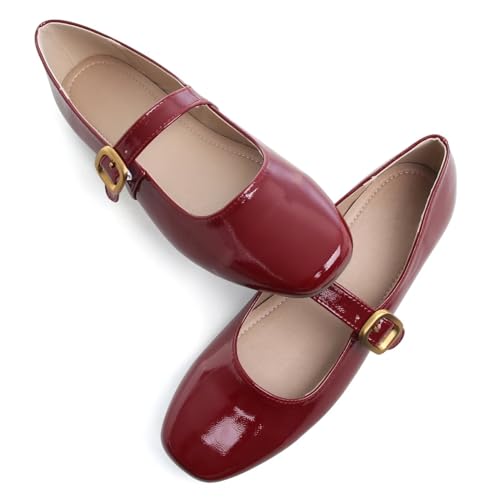 Image of TN TANGNEST Leather Flats for Women Comfortable Square Toe Slip On Flats Soft Work Flats Retro Mary Jane Flats