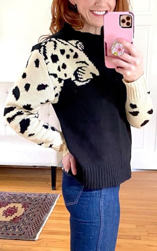 Angashion Women's Sweaters Casual Floral Printed Patchwork Long Sleeves Knitted Pullover Cropped Sweater Tops3