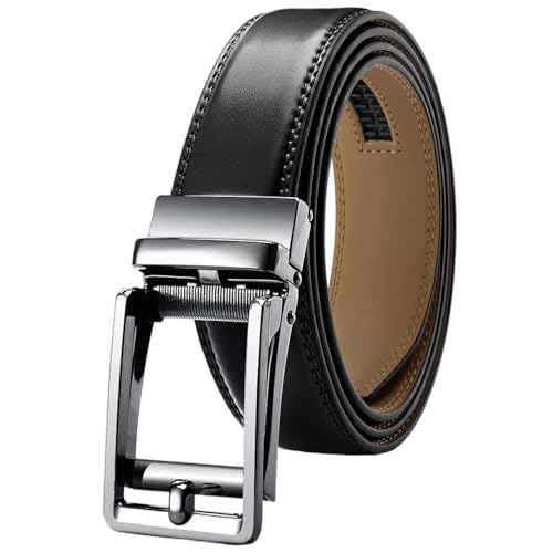 Men's Adjustable Ratchet Strap, Automatic Winding, Casual Genuine Leather Belt Flzdlsft-95Bk 125cm
