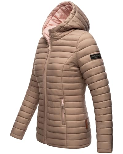 MARIKOO Damen Steppjacke Übergangsjacke gesteppte Jacke mit Kapuze Frühjahr Stepp B857 [B857-Asr-Taupe-Gr.XS]