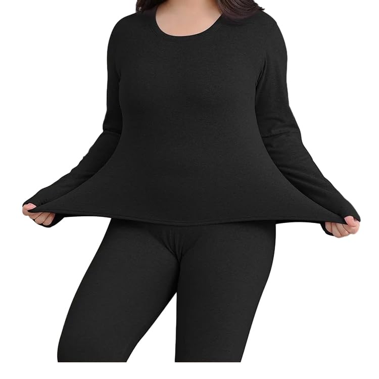 OFFSUM Ropa Interior Térmica Mujer - Pantalones Largos De Invierno Y Otoño para Mujer, Traje De Lencería De Talla Grande De 2 Piezas, Tops Ajustados, Ropa Informal Cálida, Ropa De Descanso Diar