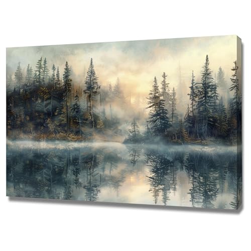 Tableau decoration murale lac forestier WODJEM peinture moderne encadrée
