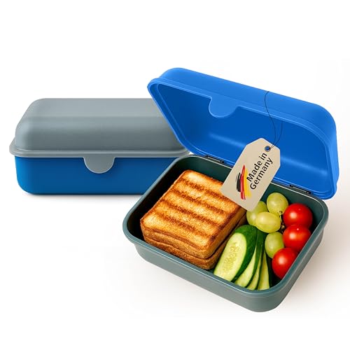 MEBY 2er Set Brotdose – Lunchbox für Kinder & Erwachsene – BPA-frei, spülmaschinenfest, mikrowellengeeignet – Robuste Snackbox/Frühstücksbox mit austauschbarem Deckel. Made in Germany (Blau & Grau) MEBY 2er Set Brotdose – Lunchbox für Kinder & Erwachsene – BPA-frei, spülmaschinenfest, mikrowellengeeignet – Robuste Snackbox/Frühstücksbox mit austauschbarem Deckel. Made in Germany (Blau & Grau)