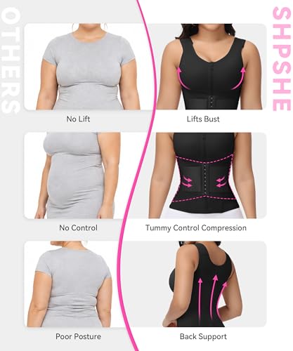 Image of SHAPSHE Waist Trainer for Women Tummy Control with Bra | 80% Nylon 20% Spandex,7 steel bones back support,5 adjustable straps, zipper&3-row hooks,Fit for workout postpartum