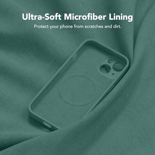 Image of Magnetic for iPhone 13 Case, Compatible with MagSafe, [Full Camera Protection][Screen Protector] Silicone Shockproof Protective Phone Case for iPhone 13 6.1 inch, Midnight Green