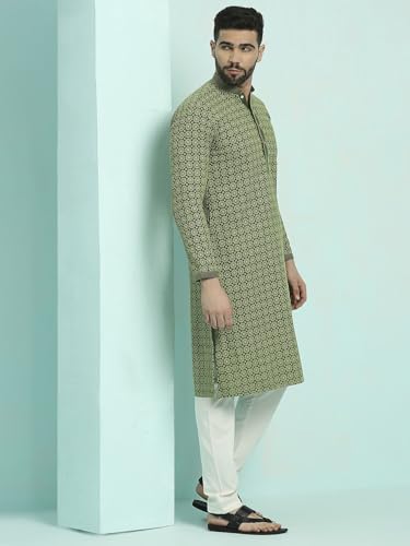 Image of Rajubhai Hargovindas Men's Chikankari Embroidered Cotton Kurta (Ches)