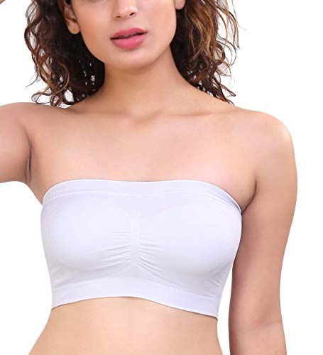 Image of GLAMORAS Polyester Spandex Padded Strapless Non Wired Removable Pads Seamless Bandeau Tube Top Bra