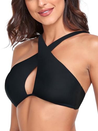 RELLECIGA Women's Halter Bikini Top Criss Cross Cutout Bathing Suit2