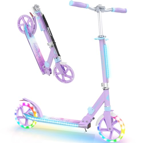 BELEEV Trottinettes Enfants de 6 Ans et Plus, LED Lumineuses Roue, Stem & Deck, Pliable, 4 Hauteurs Réglables, Sangle de Transport, Grandes Roue 200 mm, City...