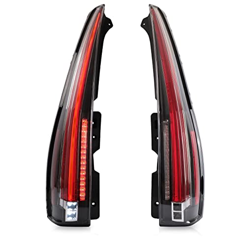 Vland Tail Lights Assembly Fit For Cadillac Escalade 3Rd Gen Suv 2007-2014(Not For Gmc & Chevrolet), Rear Lamp With Drl, Back Light W/Fog Lights & Red Turn Signal, Red & Clear #TOP14