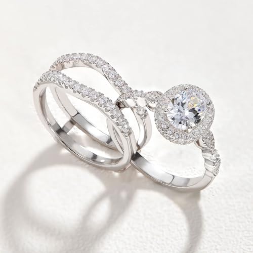 Newshe Jewellery Oval Wedding Set Engagement Rings for Women AAAAA Cubic Zirconia 925 Sterling Silver Ring Enhancer Bridal Set Size 4-133