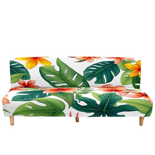 Surwin Elástica Fundas de Sofá Sin Brazos Clic Clac de 2/3 Plazas, Flores Tropicales 3D Antideslizante Funda Protectora para Sofá Cama Sofá Plegable sin Reposabrazos (Planta 6,S:120-150cm)