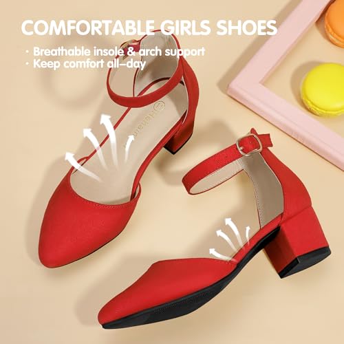 Image of Hehainom Girls Dress Shoes Chunky High Heels Ankle Strap Pumps
