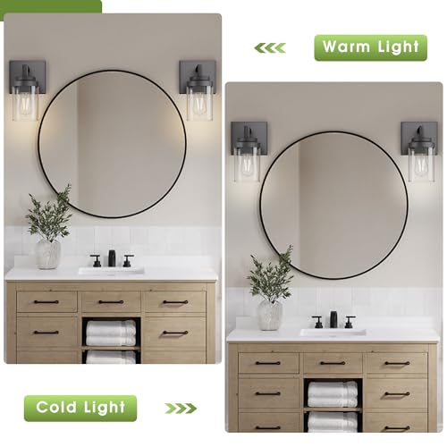 Image of Matte Black Wall Lights, Set of 2 Wall Sconce with Clear Glass Shade, Farmhouse Sconce Lights, Wall Mount Lamp for Bedroom Mirror Living Room