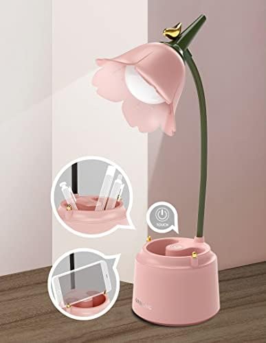 KoudHug Pink Desk Lamp, Rechargeable LED Lamp with USB Charging Port, Kawaii Desk Accessories, 3 Color Modes & Stepless Dimming, Cute Lamp for College Dorm Bedroom Reading