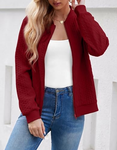 Image of WROLEM Women's Zip Up Cardigan Sweater Cable Hoodies Long Sleeve Jacket Outfits Crewneck Casual Coat