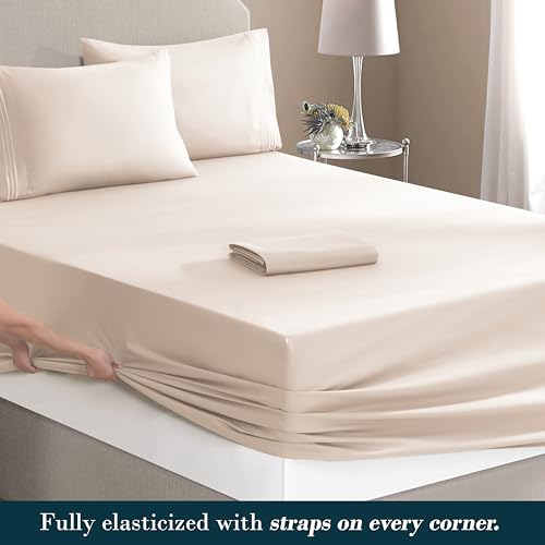 Image of Mocassi Luxury 4-Piece Sheet Set, Ultra Soft 1800 Premium Hotel Quality Microfiber Sheet Set, Fits Mattresses Up to 18 to 24 Inches Extra Deep Pocket - Breathable and Secure Fit, Twin XL, Cream