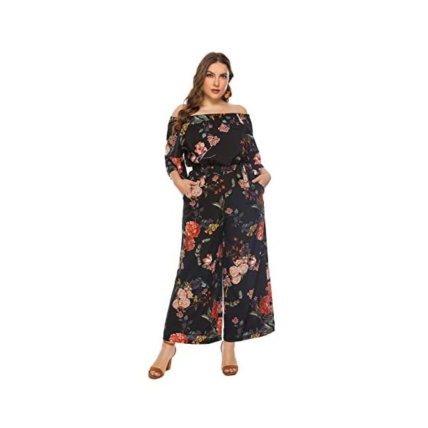 Womens-Summer-Floral-Off-Shoulder-ruffled-Short-Sleeve-High-Waist-Wide-Leg-Pants-Casual-Loose-Jumpsuit Love Welove Fashion Women's Summer Floral Off Shoulder ruffled Short Sleeve High Waist Wide Leg Pants Casual Loose Jumpsuit Romper (L, Black floral)