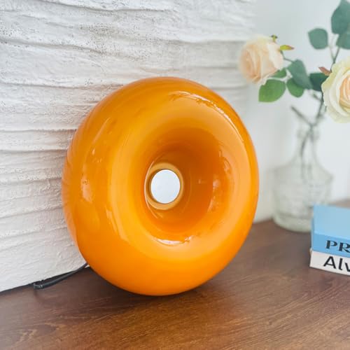 AoLa Donut Lampe Orange LED Innen Wandlampe Touch Dimmbar Wandleuchte mit Kabel und Stecker Rund Nachttischlampe Modern Glas Tisch Lampe für Wohnzimmer Esszimmer Schlafzimmer Kinderzimmer