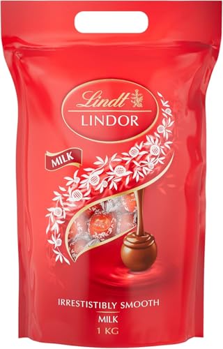 Lindt LINDOR Schokoladen Kugeln Vollmilch | ca. 80 Milch-Schokolade mit zartschmelzender Füllung | Großpackung Pralinen-Geschenk 1kg