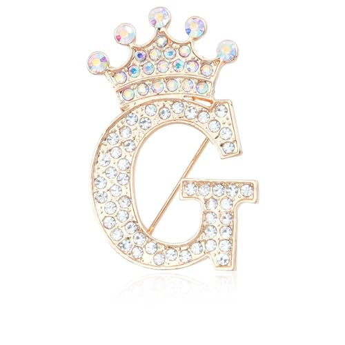 Image of Initial Letter Brooch Pins with Crown for Women Girls Men Boys Personalized Name Brooches Crafts Colorful Rhinestone Brooch Pins Gold A-Z