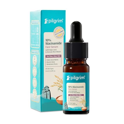 Image of Pilgrim 10% Niacinamide Face Serum for Acne Marks with Korean Rice Water - 10 ml | Fades Dark Spots, Controls Oil, Minimizes Pores, Strengthens Skin Barrier | Quick Absorbing | For All Skin Type