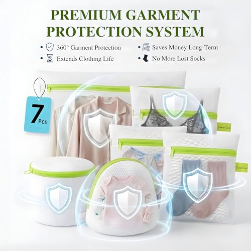 Image of inchCOSMIIC GREENS inch 7Pcs Mesh Laundry Bags for Delicates with Premium Zipper, Travel Storage Organize Bag, Clothing Washing Bags for Laundry, Blouse, Bra, Hosiery, Stocking, Underwear, Lingerie