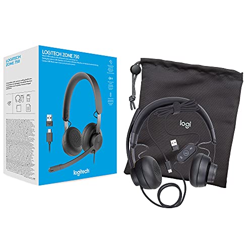 Image of Logitech Zone 750 Wired On-Ear Headset with Advanced Noise-canceling Microphone, Simple USB-C and Included USB-A Adapter, Plug-and-Play Compatibility for All Devices, Pack of 4