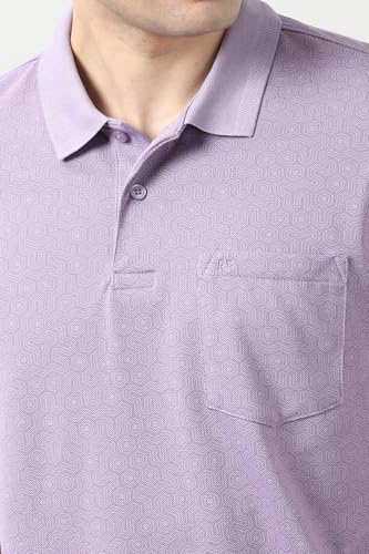 Image of Peter England Men's Cotton Maze Geometric Print Polo T-Shirt - Casual Wear | Modern & Stylish