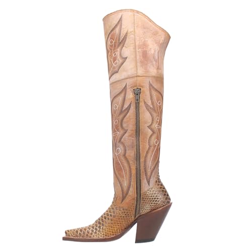 Dan Post Boots Womens Aretha Embroidery Print Snip Toe Casual Boots Over The Knee Low Heel 1-2" - Brown3