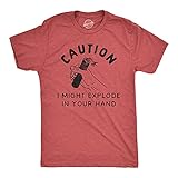 Mens Caution I Might Explode in Your Hand T Shirt Funny 4th of July Firework Graphic Novelty Tee Funny T Shirts Patriotic Apparel for Men Novelty Tees for Red M
