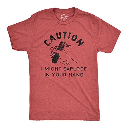 Mens Caution I Might Explode in Your Hand T Shirt Funny 4th of July Firework Graphic Novelty Tee Funny T Shirts Patriotic Apparel for Men Novelty Tees for Red M