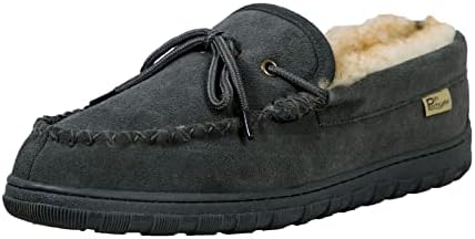 Pinpochyaw Mens Slippers Sheepskin Moccasin Slippers for Men House Slipper Indoor Outdoor Slippers Grey Size 13