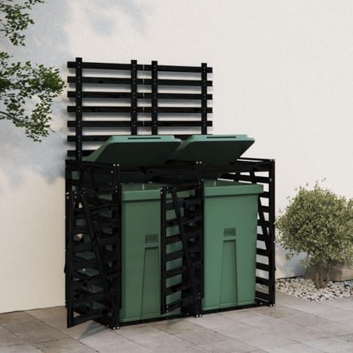 SKM Abri pour Poubelle Double sur roulettes Noir Bois Massif de pin,Maison & Jardin,Produits ménagers,Accessoires pour conteneurs à déchets,Cache-conteneurs à déchets,Noir,38.86KG,3157689